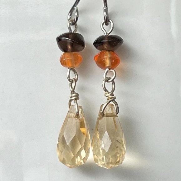 Artisan 925 Sterling Silver Semi Precious Stone Earrings, Citrine Earrings - Picture 6 of 6
